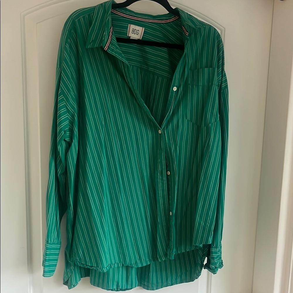 Green pin striped button up